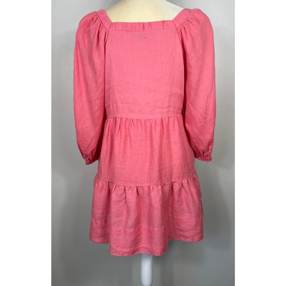 Tyler Boe Ansley Linen Mini Puff Sleeve Tiered Dress Coral Pink Small Beachy - Picture 8 of 13